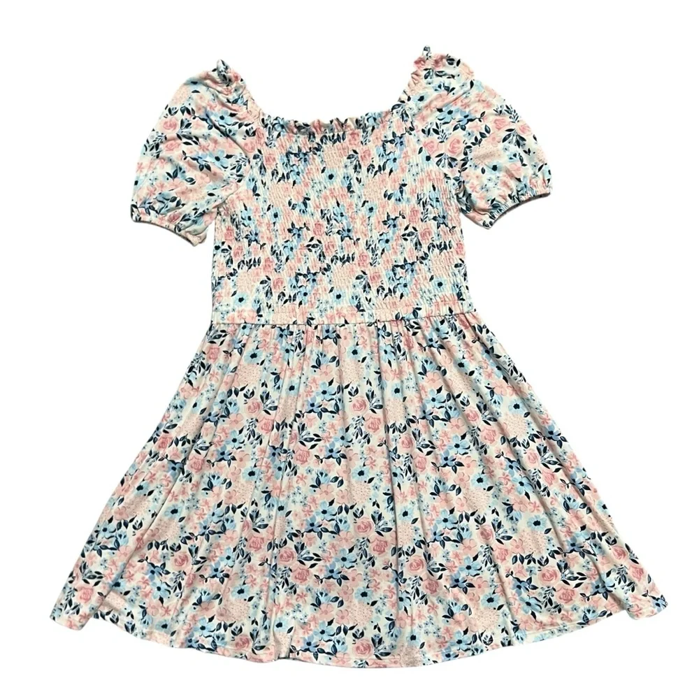 BCBG Girls L (14/16) Pink and Blue Floral Print Twirl Dress
